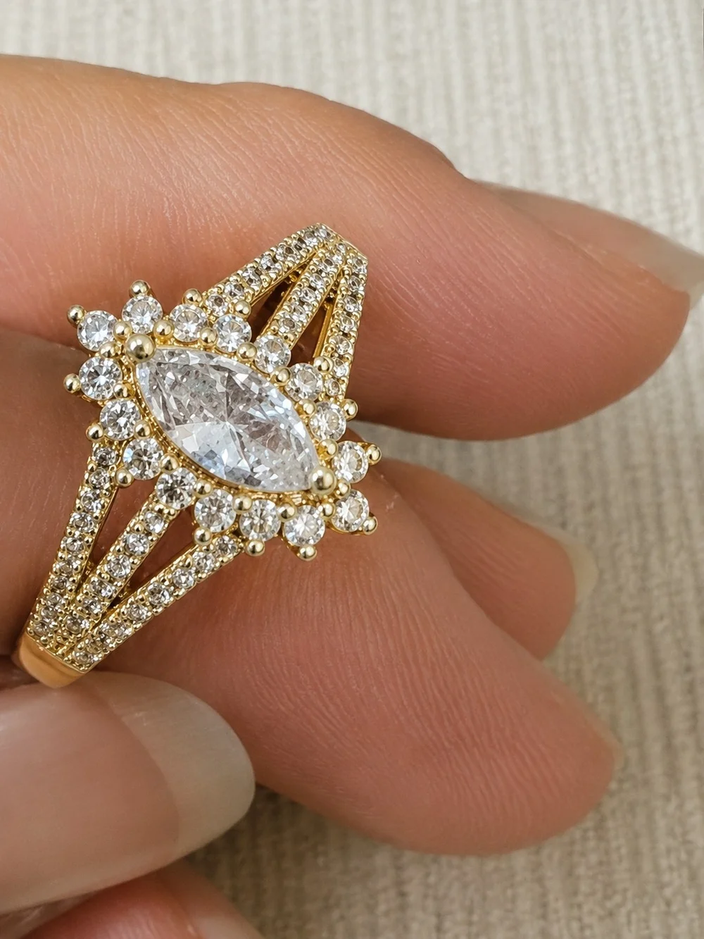 14K Gold Laminated Marquise Ring – New, High Quality ✨